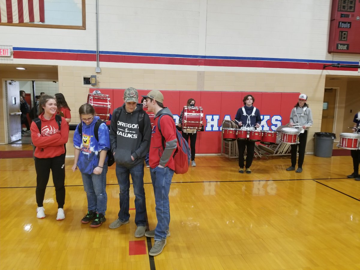 OregonHawks's tweet photo. State finals "sendoff" event today for our OHS qualifiers! Good luck to Lane Halverson &amp; Seth Stevens at wrestling state finals at U of I, to Ava Wight at girls bowling state finals, and to Elizabeth Ruter at the first ever IHSA girls wrestling state finals next weekend! https://t.co/IoO0lpSzdQ