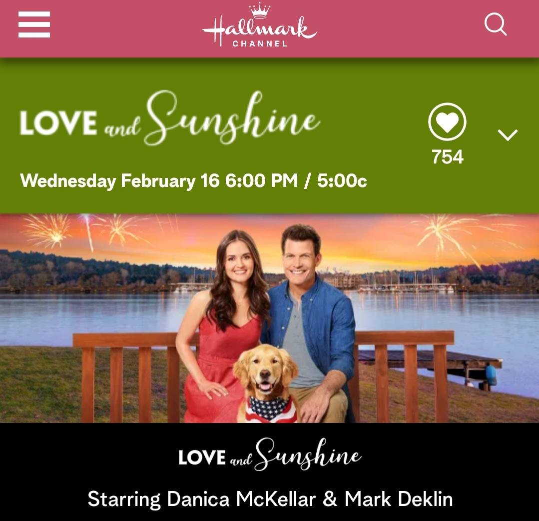 Catch me, @MarkDeklin, @P_JBenson, @TELEKTRA & more in one of my favs, #LoveAndSunshine, TODAY at 6pm/5pmC on @hallmarkchannel ! ❤🌞🐶🇺🇸