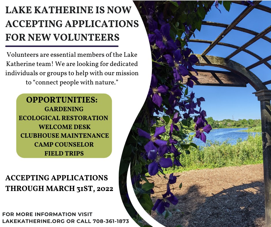 Come join Lake Katherine as a volunteer today!

More information and the volunteer application can be found here: lakekatherine.org/191/Be-a-Volun…