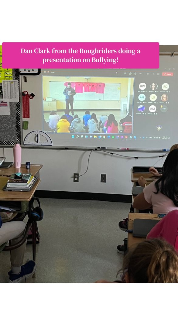 #PinkShirtDay presentation from <a href="/sskroughriders/">Saskatchewan Roughriders</a> Dan Clark <a href="/mrsjonesgrade6/">Dawn Jones</a> @StDominicYQR