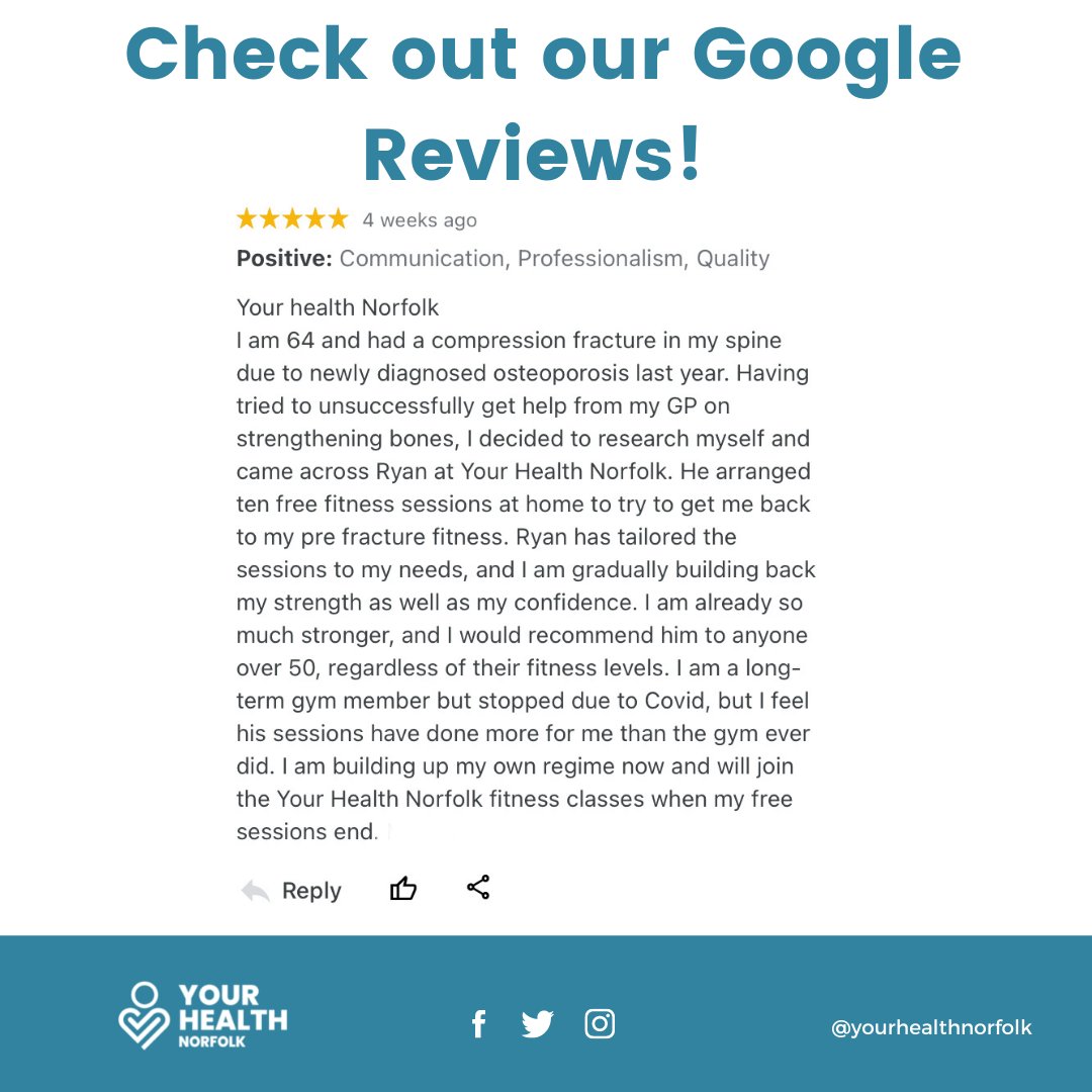 Some more amazing feedback from our lovely one to one client, who has been having sessions with our instructor Ryan.

Its great to see our clients progress, and achieving the goals they want. 

#yourhealthnorfolk #fallsprevention  #health #norfolk #strengthandbalance