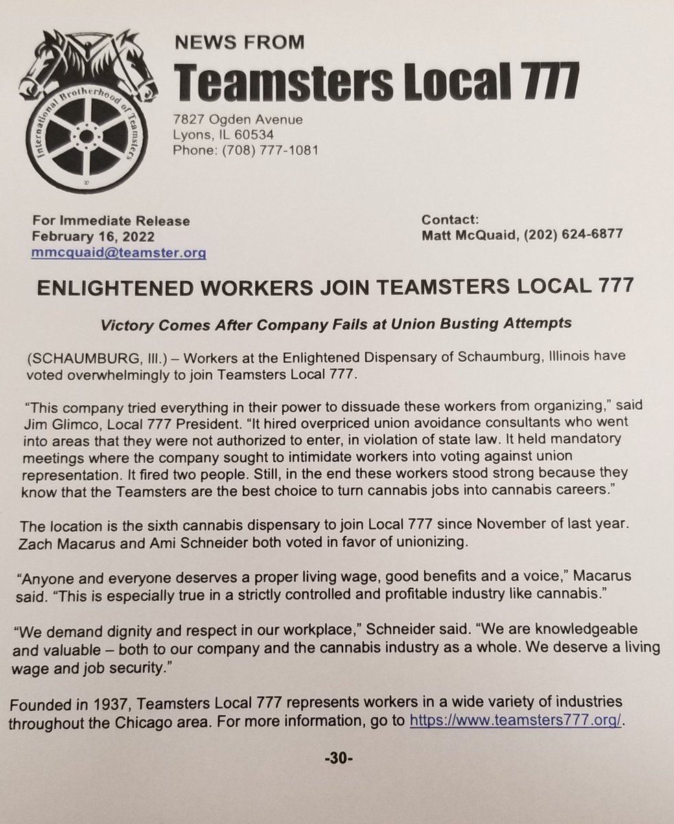 The press release for our win today!!

#Teamsters #UnionizeYourWorkplace 
#WorkersRights #NotMeUs
@BernieSanders