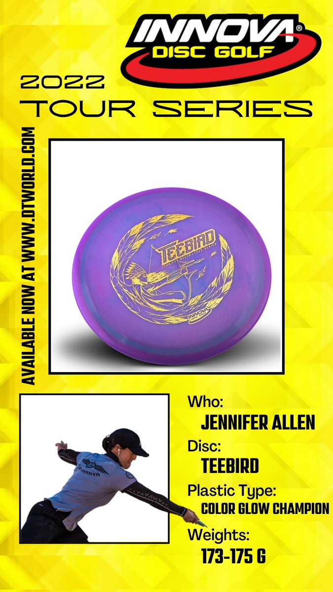 dt_world's tweet photo. Jen Allen’s 2022 color glow champion Teebird has arrived! Hit the link or stop by the shop and get one today! 
#Discgolf #Innova #DTW 

https://t.co/02zZze1lN8 https://t.co/RU7I1iW73G