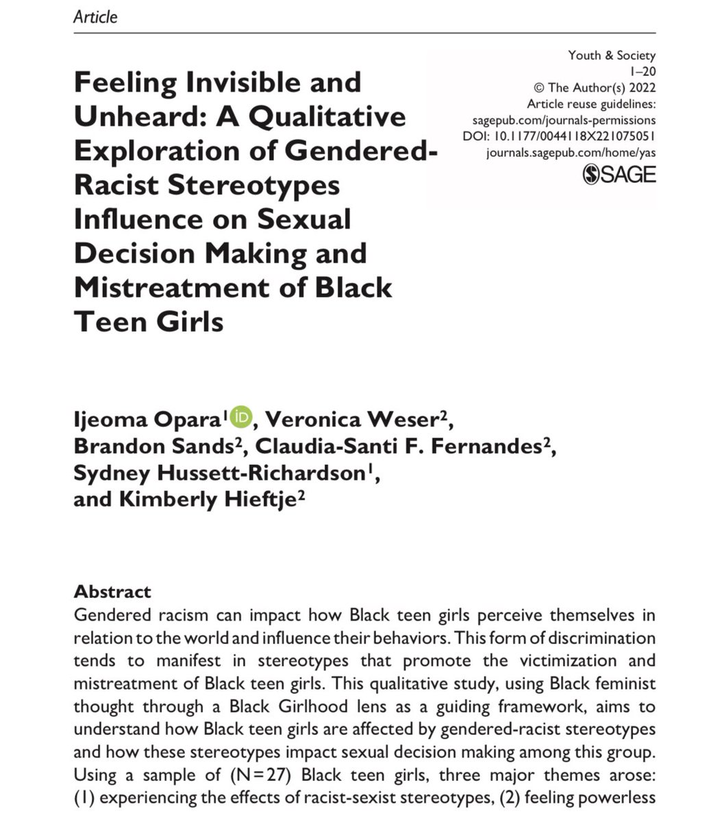 IjeomaOparaPHD's tweet photo. New article alert! “Feeling Invisible and Unheard”. It brings me to joy to promote the stories and voices of Black girls but doing this work also reminds me of what we need to do collectively to protect them. @khieftje @DrClaudiaSantiF @HussettSydney 
https://t.co/5lK6XaIcUH https://t.co/dRl5oQ5zUR