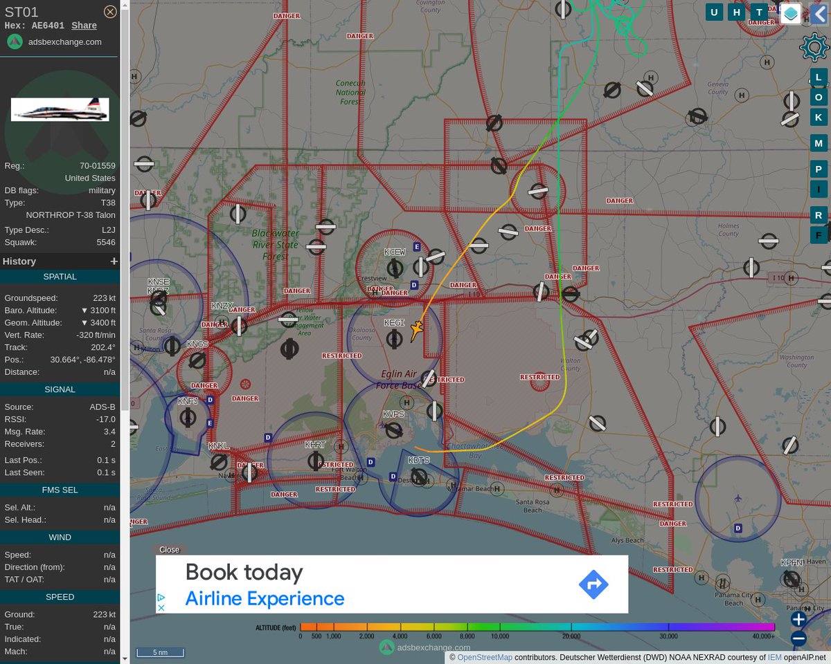 Radar_Assistant's tweet image. MULTI ADSBX CIRCLING ALERT : At time Wed Feb 16 20:12:38 2022 #ST01     was likely to be circling at FL117 15nm from BVG Boll_Weevil_NDB_US
 near Geneva County, Alabama, United States #AvGeek #ADSB globe.adsbexchange.com/?icao=AE6401&amp;amp;z…