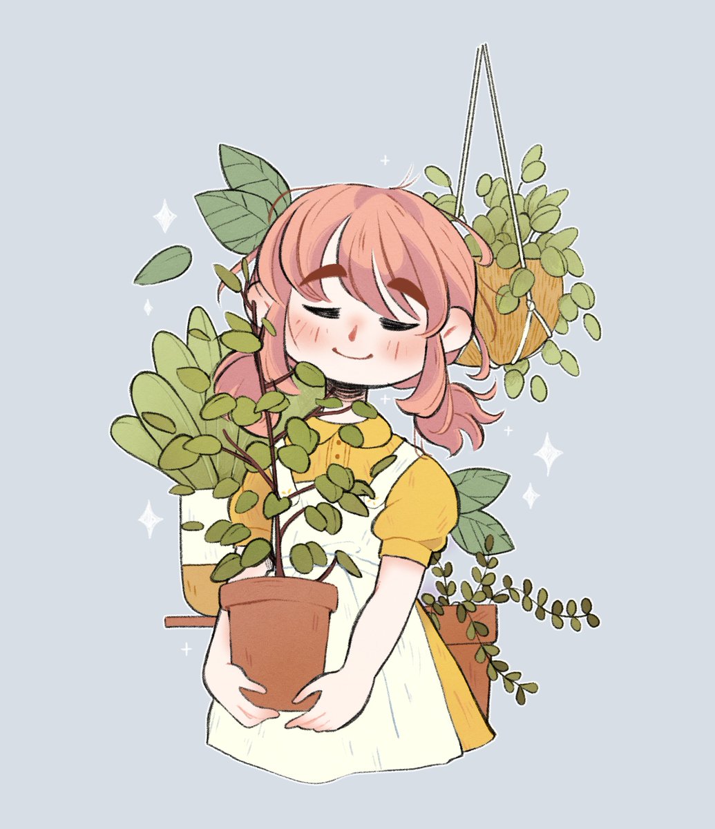1girl plant solo leaf closed eyes twintails short sleeves  illustration images