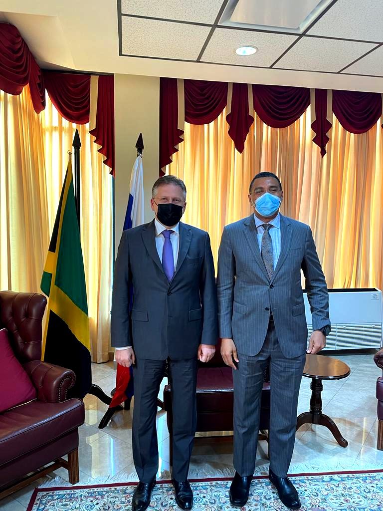 RussiaJamaica's tweet photo. On February 1⃣1⃣ #Ambassador of 🇷🇺 H.E. Mr. Sergey Petrovich paid a courtesy call on #PrimeMinister of 🇯🇲 the Most Honourable @AndrewHolnessJM, ON, PC, MP.
To see more: https://t.co/bXcNJ9Ez1n
#RussiaJamaica #friendlyrelations 
@mfa_russia @OPMJamaica @mfaftja https://t.co/cUqPiZ0vHR