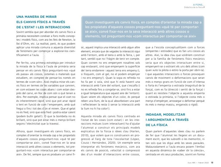 Ja s'ha publicat l'article escrit amb <a href="/DignaCouso/">Digna Couso</a> per la revista #Guix <a href="/EditorialGrao/">GRAÓ</a> "Quina física cal ensenyar a primària i per què"
Esperem poder contribuir a la sempre complexa tasca de fer bones transposicions didàctiques per cada nivell escolar
grao.com/es/producto/re…