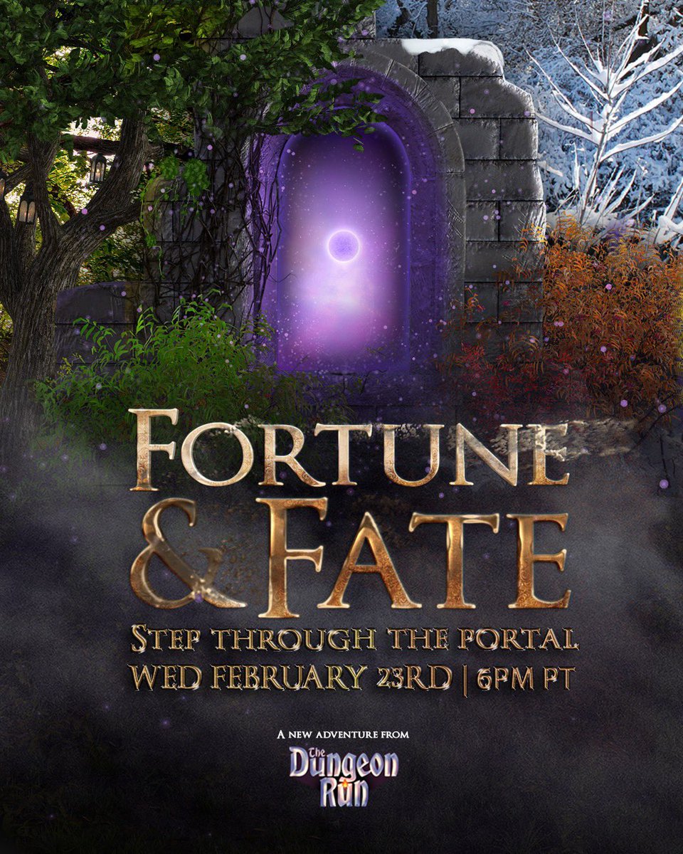 thedungeonrun's tweet photo. ✨Once again, take our hand and step through the portal…✨

NEXT WEEK we begin a new tabletop story on our channel. With some new storytellers! Join Game Master @GabeJamesGames and an amazing rotating cast for the premiere of FORTUNE &amp; FATE! 

Stay tuned for more! #ttrpg #dnd https://t.co/HvIbc2OX6Q