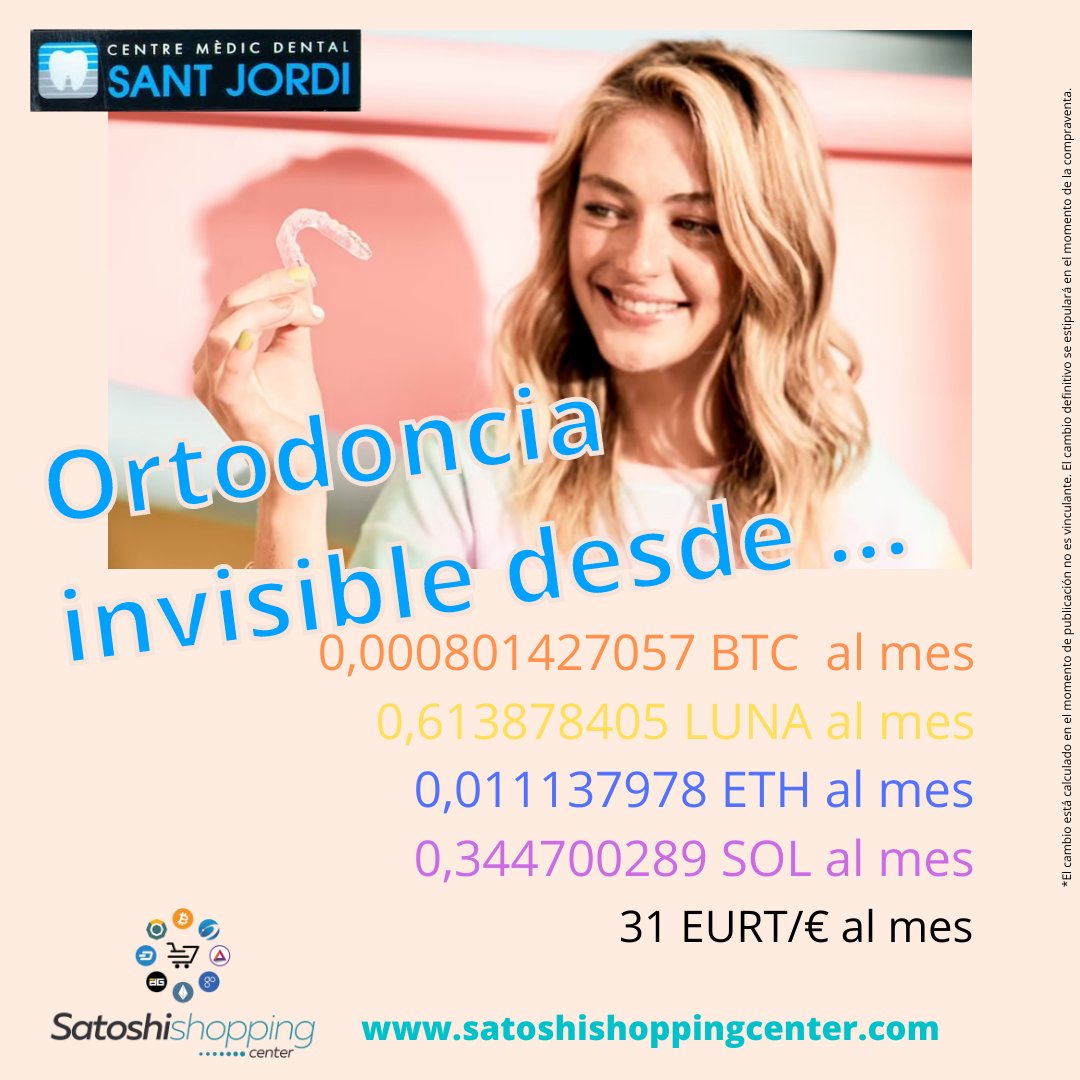CenterSatoshi's tweet photo. Odontología pagada con criptomonedas ya es posible. Os ofrecemos una oferta en ortodoncia.
#Ortodoncia #Odontología #satoshi #satoshishoppingcenter #criptomoneda #cryptoshoping https://t.co/AFlG4iI81K