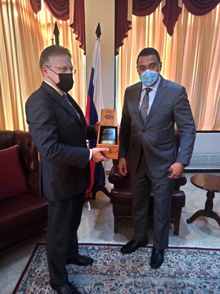 RussiaJamaica's tweet photo. On February 1⃣1⃣ #Ambassador of 🇷🇺 H.E. Mr. Sergey Petrovich paid a courtesy call on #PrimeMinister of 🇯🇲 the Most Honourable @AndrewHolnessJM, ON, PC, MP.
To see more: https://t.co/bXcNJ9Ez1n
#RussiaJamaica #friendlyrelations 
@mfa_russia @OPMJamaica @mfaftja https://t.co/cUqPiZ0vHR