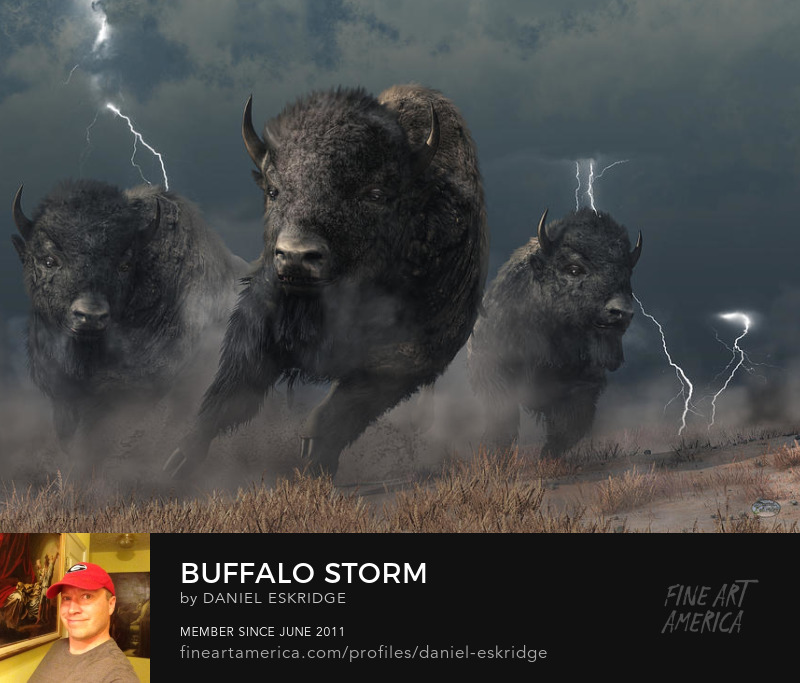 This fabulous, powerful image is by our spotlight artist of this week, Daniel Eskridge pixels.com/featured/buffa… #buffalo #buffalostorm #herdofbuffalo #animalart