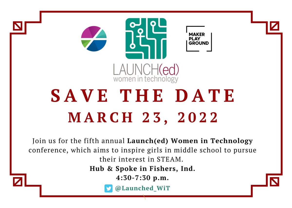 FishersMPG's tweet photo. We are very excited to be hosting the 2022 @Launched_WiT conference alongside @Hub__Spoke! Helping young girls pursue STEAM is incredibly important to us here at Maker Playground! Join us March 23 to enjoy activities and hear from @IndianaUniv President, Pamela Whitten! https://t.co/WtSKirbVI0
