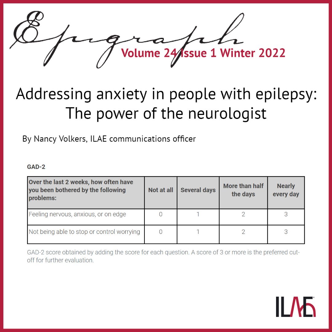 IlaeWeb's tweet photo. At least 1 in 4 people w/#epilepsy will experience #anxiety, which can interfere with seizure control and impact quality of life. Epilepsy care providers are uniquely positioned to screen patients for anxiety &amp; discuss treatment options. Latest Epigraph at https://t.co/MslTczr2yT https://t.co/YRaDSMEF4W