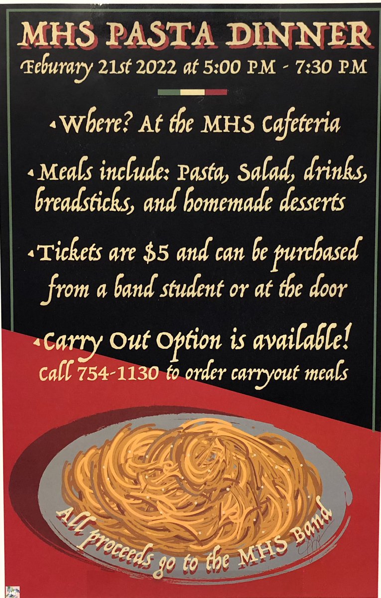 MHS Bobcat Bands (@mhsbobcatbands) on Twitter photo Band Pasta Dinner Fundraiser. Let us cook for you! Tickets are only $5. See you Monday! <a href="/mcsdbobcats/">Marshalltown Schools</a> Band Pasta Dinner Fundraiser. Let us cook for you! Tickets are only $5. See you Monday! <a href="/mcsdbobcats/">Marshalltown Schools</a>