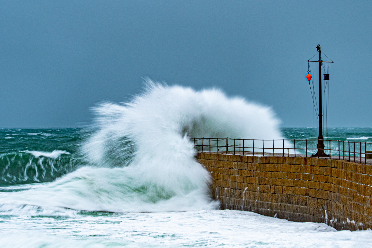 Here's a hand held long exposure shot from Porthleven, Cornwall today - camera well and truly pushed onto the bag for the shot. #stormdudley