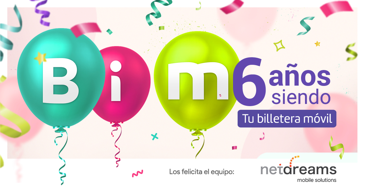 NetdreamsPE's tweet photo. Felices del sexto aniversario de la #AppBim ¡la primera billetera móvil del Perú! Gracias a Pagos Digitales Peruanos por tener confianza en nuestro equipo para ayudarlos a lograr la inclusión financiera en el Perú https://t.co/sgyX52IOjE
