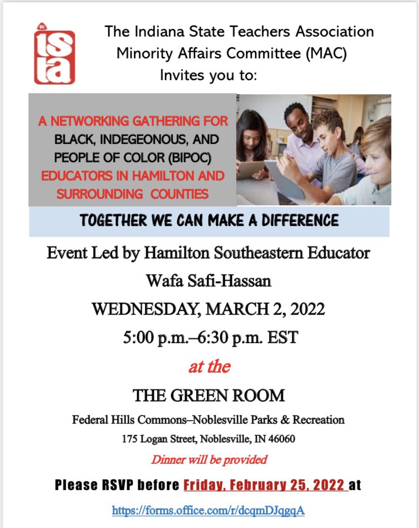 This is a great opportunity for educators of color in our community. You do not have to be a member of ISTA to attend. Please help spread the word. Link for registration is here ⬇️
forms.office.com/pages/response…