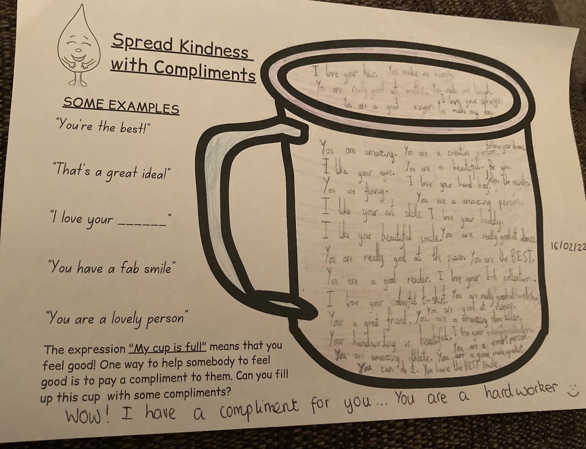 beyoutoblossom's tweet photo. Yr 4 @YsgolEstyn have been spreading kindness with compliments today. Myself & the teachers were super proud of the class. Well Done - Keep the kindness flowing every day 💕#kindness #complimenting #kindnesslikeconfetti #pinkdroplet #wellbeing https://t.co/nhazsV3Enq