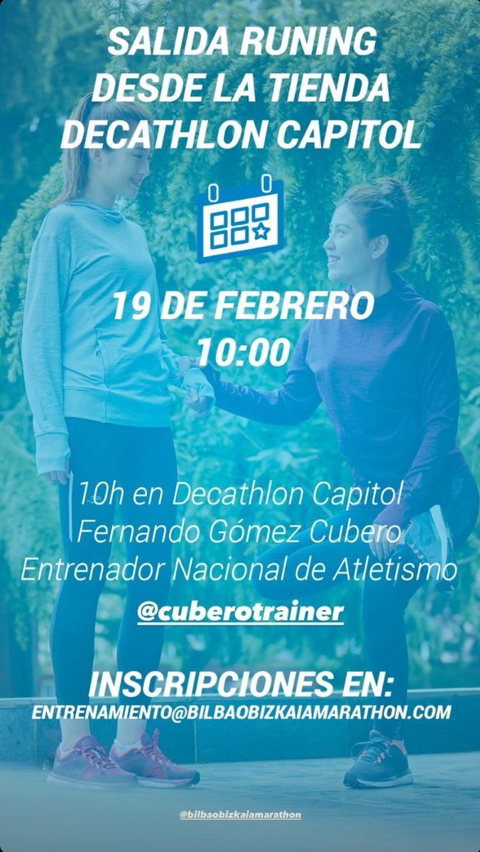 bbmarathon's tweet image. No te pierdas la última quedada #running 🏃‍♀️ de la @bbmarathon que tendrá lugar el próximo  19 de febrero a las 10:00h en la tienda @Decathlon Capitol de #Bilbao con Fernando Gómez Cubero 💪.

#BilbaoBizkaiaMarathon 
#decathlon 
#BilbaoMarathon 
#Bizkaia 
#quedadarunning