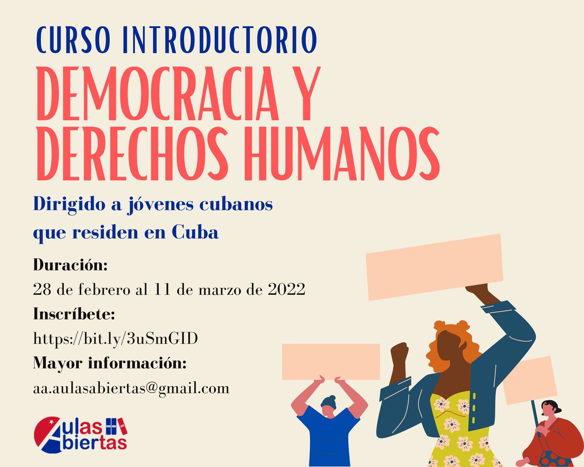 aa_cuba's tweet photo. 1/2 Curso #democracia y #derechoshumanos dirigido a jóvenes, líderes y activistas de la sociedad civil independiente que residen en Cuba. Inscríbete hasta el 25 de febrero. Más información➡️ https://t.co/PFlxZvaowC https://t.co/JsacsXKfPa