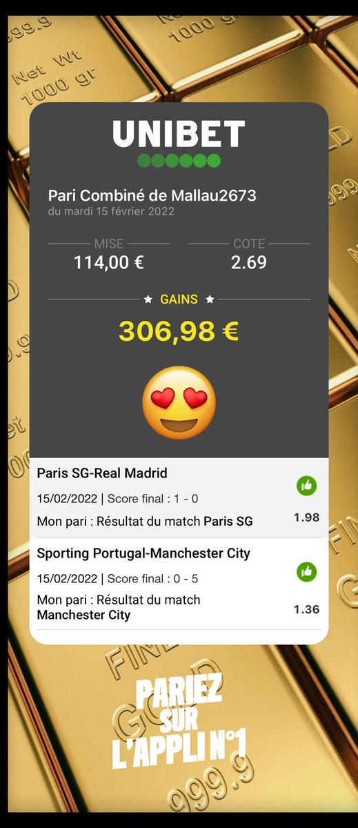 mallau2609's tweet photo. Encaisse foooooort en combi comme annoncé aussi 🤩🔥💪🏽 BIM BAM BOUM 💥 @UnibetFrance 🤑🤑 https://t.co/M29DBSVQVV