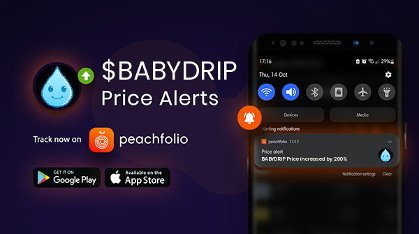 PeachfolioPromo's tweet photo. Keep track on the price of #BABYDRIP on the Peachfolio mobile app and website https://t.co/7OS3DITy2k #DeFi #BABYDRIP https://t.co/J0nCgbsp65