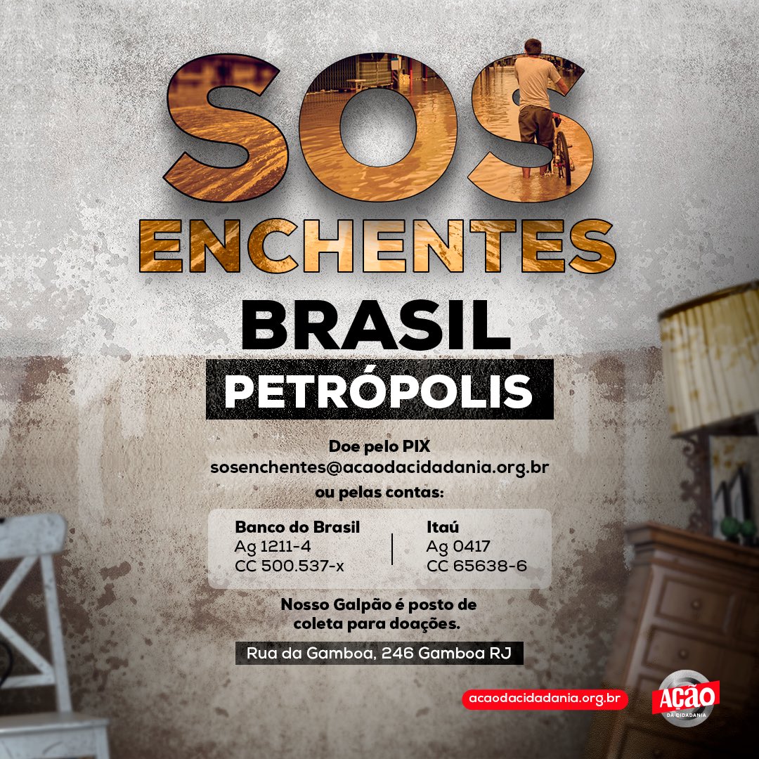 acaodacidadania's tweet photo. As chuvas em Petrópolis deixam milhares de pessoas desabrigadas, outras tantas desaparecidas e, até agora, mais de 50 mortos. Neste momento, é URGENTE levar comida, água e produtos básicos para as famílias que perderam tudo nas enchentes. https://t.co/qCAwGqIRa5