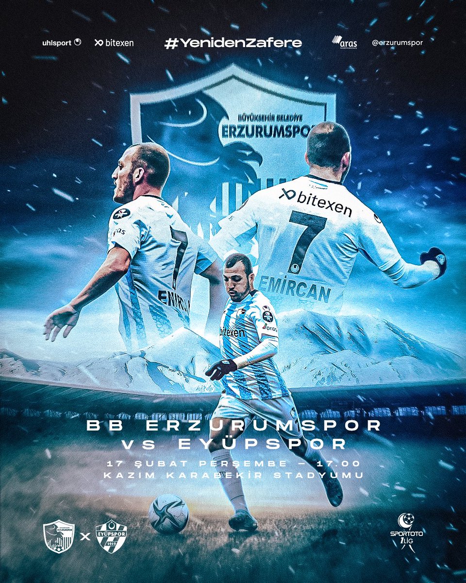 📄 YÜREĞİNİ KOY ORTAYA! 
🏆 25. Hafta 
🆚 Eyüpspor 
🗓️ 17.02.2022
🕰 17.00
🏟️  Kazım Karabekir Stadyumu 
📲 #ERZvEYÜP
#⃣ #YenidenZafere