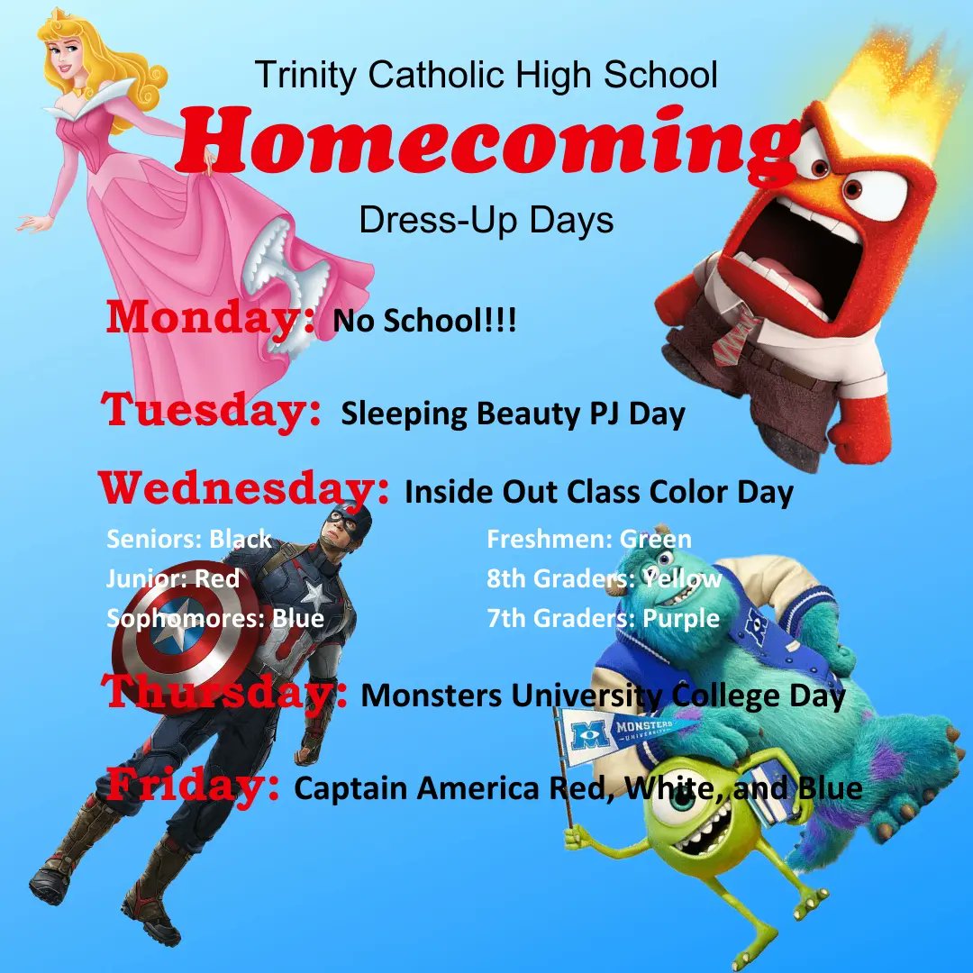 Here are all of the dress-up days for homecoming week!