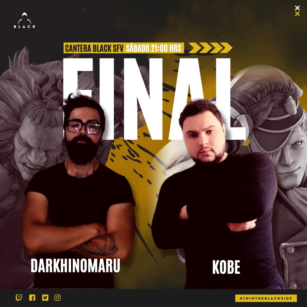 blackesportsfgc's tweet photo. Este sábado, a las 21:00 hrs , la gran final de la cantera Black! Todo por nuestro canal de twitch /blackteamesports dónde los jugadores Darkhinomaru y Kobe se enfrentaran en un First to 10 en el que sólo uno podrá ponerse la camiseta de BLK !
 🎙 : @gigoide y @ParanoiaLedoc https://t.co/FlIwl0DAke
