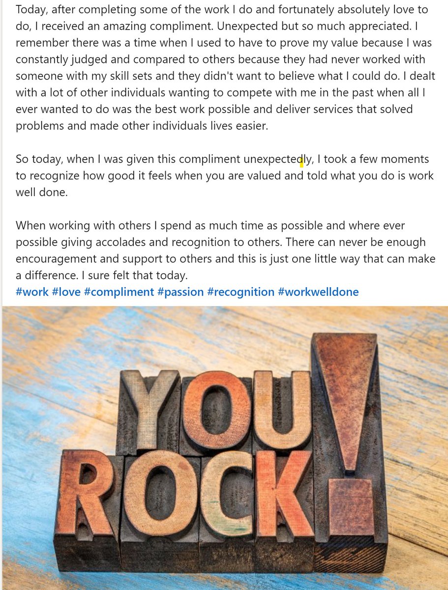 chronicbehavior's tweet photo. There can never be enough encouragement and support to others and this is just one little way that can make a difference. I sure felt that today.
#work #love #compliment #passion #recognition #workwelldone https://t.co/Aj4oz1enCa
