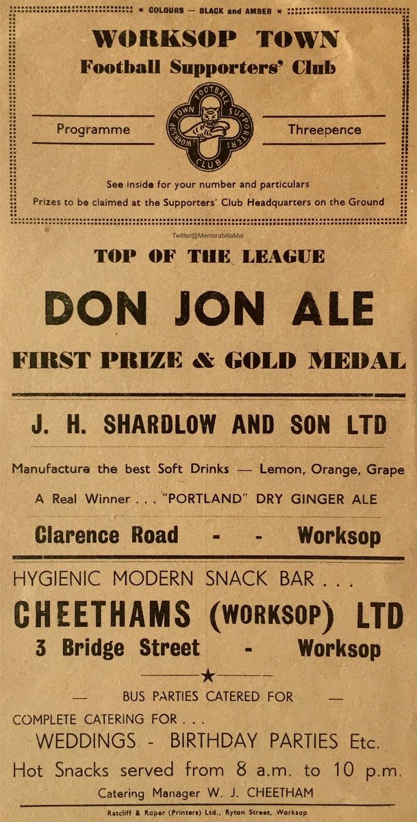 MemorabiliaMal's tweet photo. Worksop Town v Yorkshire Amateur AFC 
Yorkshire League 1/9/56
#WorksopTown #UTT #Worksop 
#ammers #NonLeague https://t.co/IHLdVRAkxs
