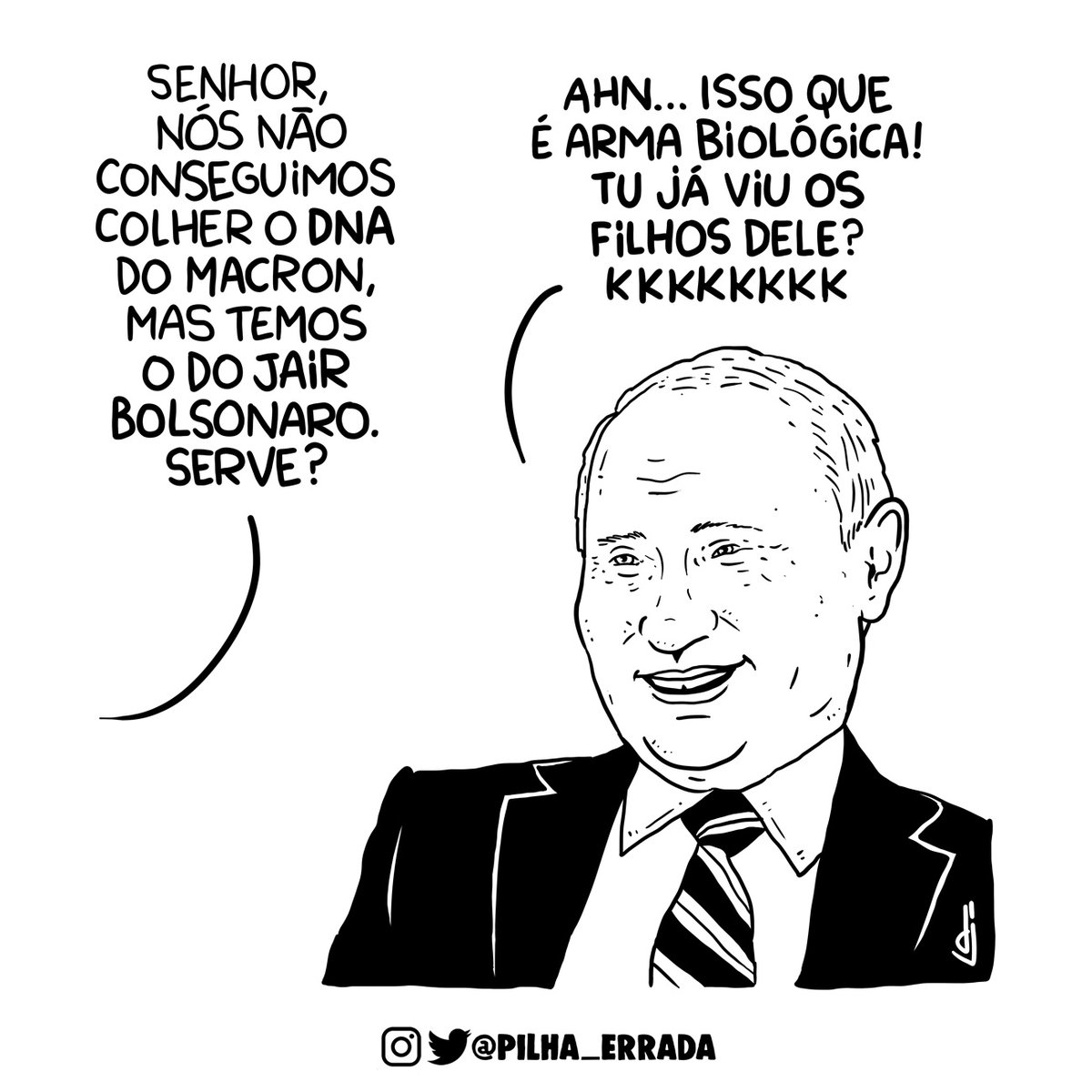 Bozo nem precisou se preocupar com exame PCR.
#cartum #cartoon #cartoonart #charge #chargepolitica #comic #comicart #humor #humorbr #humorbrasil #pilhaerrada #pcr #dna #russia #Putin #VladimirPutin  #bozo #ForaBozo