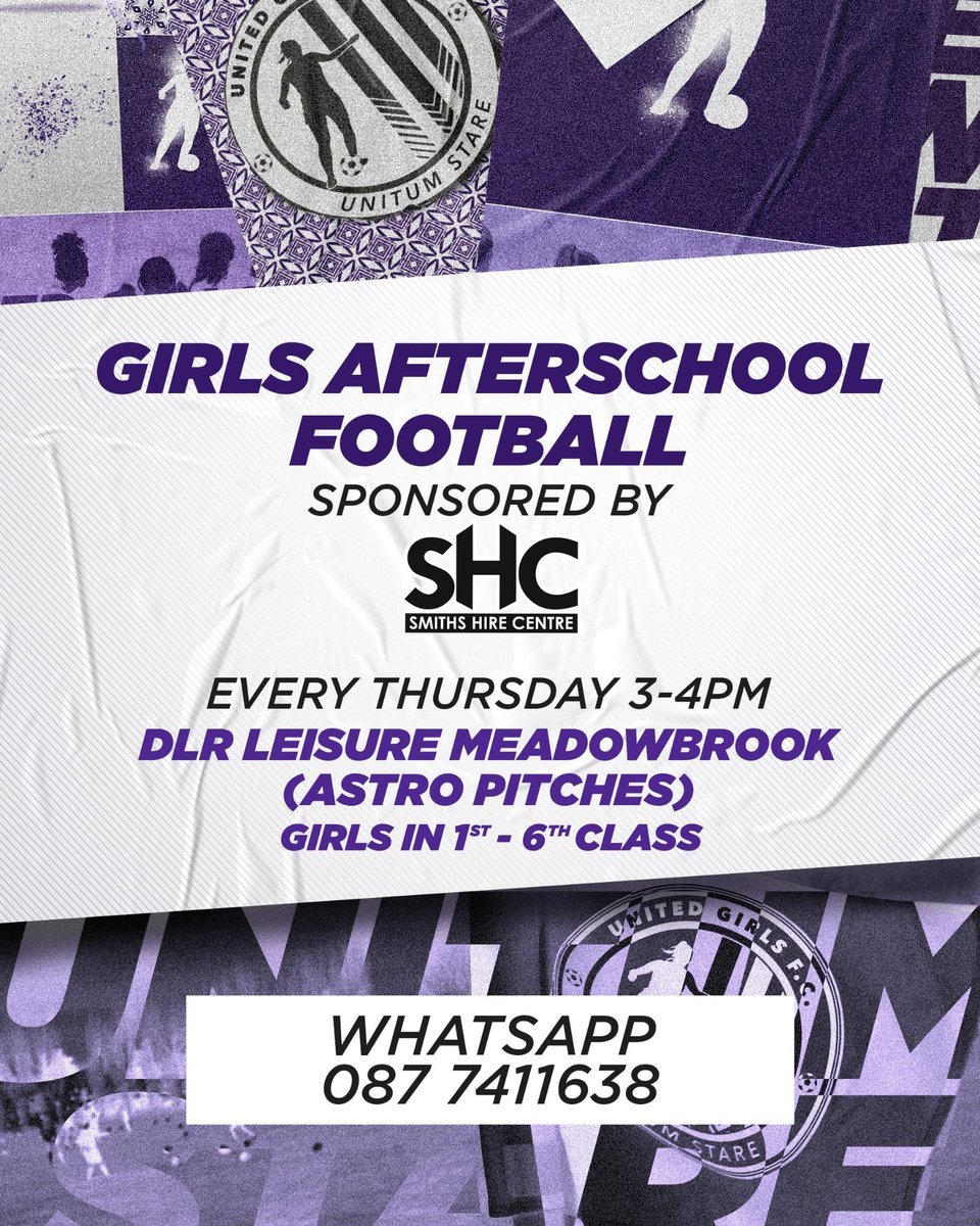 United Girls Football Club (@united_girlsfc) on Twitter photo πAfterschool Footballπ
Tomorrow for all girls in 1st to 6th Class πββοΈ
Every Thursday 3-4pm in DLR Leisure Meadowbrook β½οΈπ
For more information; Please Dm, contact the number above or email us at ungfc21@gmail.com π
#UGFC #standunited #afterschool πAfterschool Footballπ
Tomorrow for all girls in 1st to 6th Class πββοΈ
Every Thursday 3-4pm in DLR Leisure Meadowbrook β½οΈπ
For more information; Please Dm, contact the number above or email us at ungfc21@gmail.com π
#UGFC #standunited #afterschool