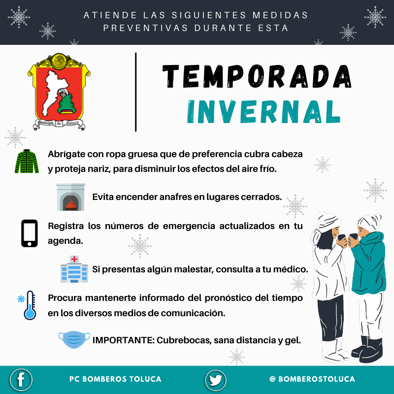 bomberostoluca's tweet photo. La temporada invernal aún no termina, atiende las siguientes recomendaciones. ❄️ https://t.co/GCvsva7BcZ