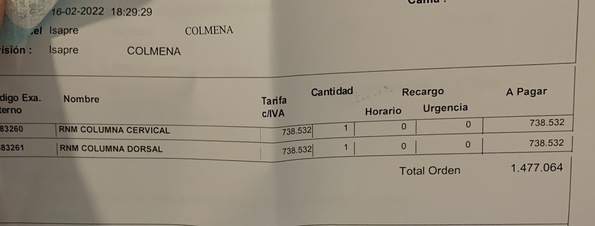 apintom's tweet photo. No se si me siento peor por tener que hacerme este examen o por tener que pagar $1.400.000 por una resonancia. que harían ustedes sres @Clinicaalemana #impresentable https://t.co/jfFL3duRPa
