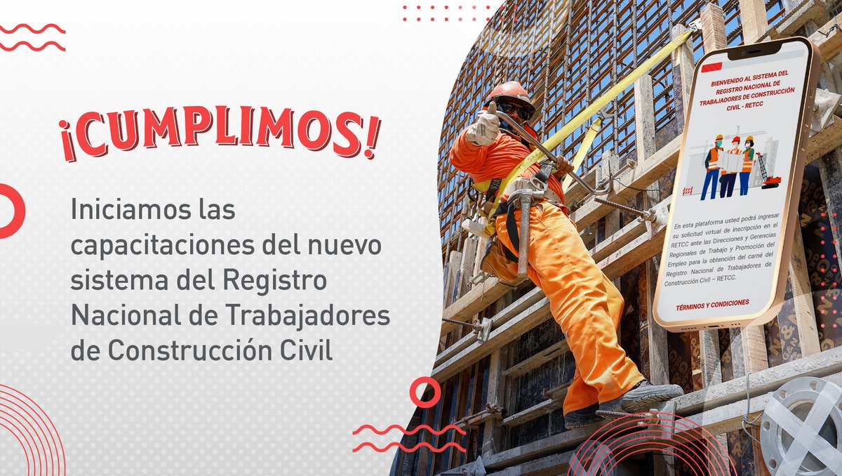 MTPE_Peru's tweet photo. 🎉👏 ¡Promesa cumplida! Tal y como lo anunció la ministra @BetssyChavez, hoy se dio inicio al ciclo de capacitaciones a las direcciones y gerencias regionales sobre el uso del sistema del Registro de Trabajadores de Construcción Civil (#RETCC) ▶️ https://t.co/8dTsIP2kqA https://t.co/uowkgGWb9I