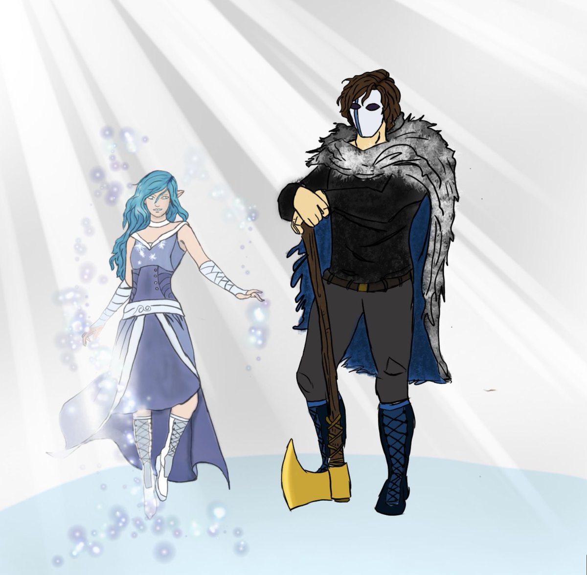 G1itchstream's tweet photo. Drew @maskeddeity_ and I’s characters from @ForgeCraftt SMP! A frost sprite and “old man” from the tundra 🙃 #Minecraft #twitch #mcytfanart #forgecraft https://t.co/n7EpqYXlzX