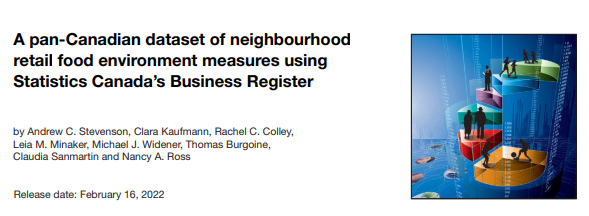 AndrStevenson's tweet photo. Proud to share our publication in Health reports on the development and validity of the Canadian Food Environment Dataset (Can-FED). Can-FED is a dataset of food environment measures now available at every Research Data Centre in Canada for data linkage. https://t.co/fT5GN9lIDT… https://t.co/XQFdkKCckp