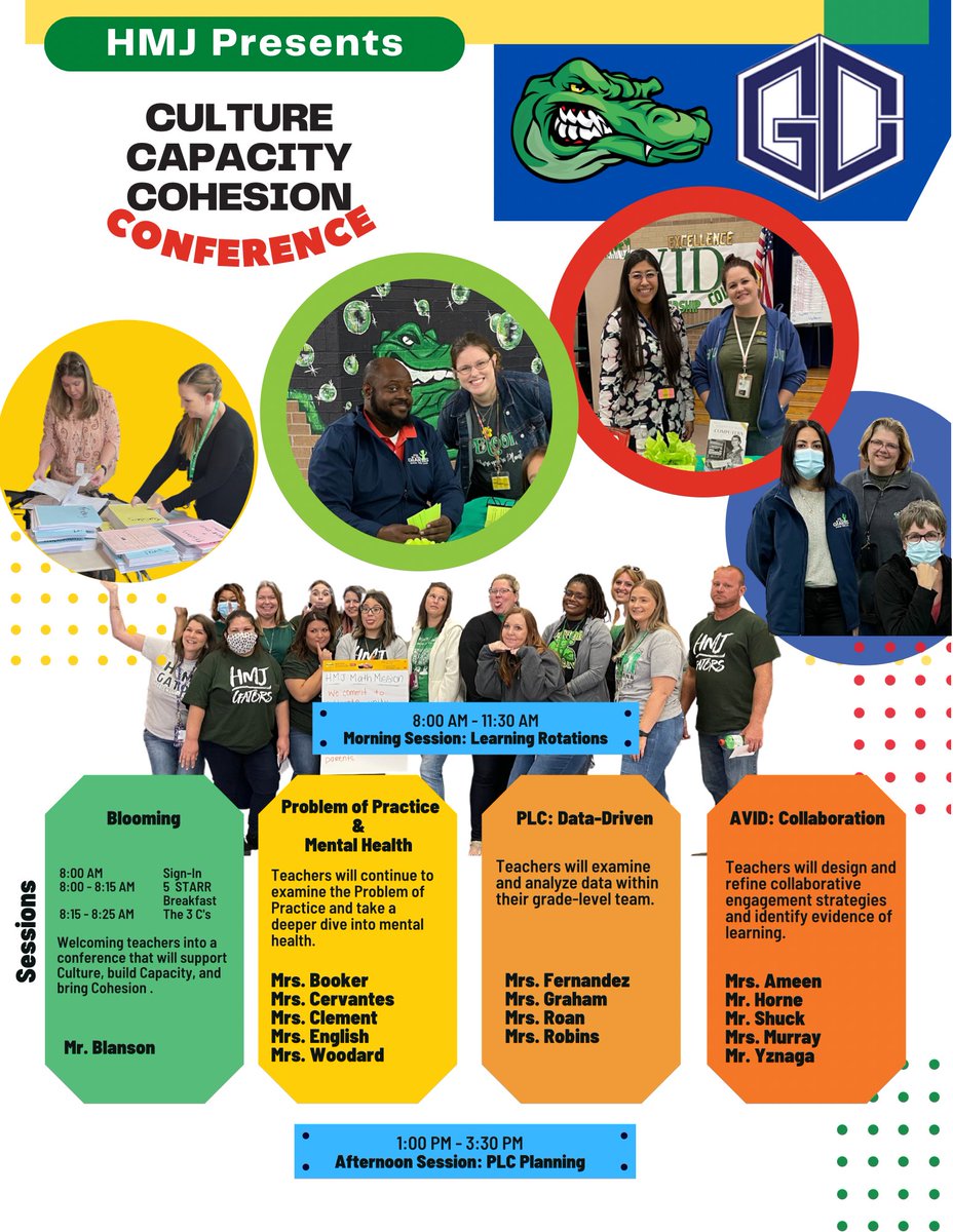 HoraceMannGator's tweet photo. HMJ presents: 

The 3 Cs: 
Culture Capacity Cohesion Conference 

We are ready to Learn and Lead Together #GatorsLEAD #gcGIANTS @GCCISD @DanielBlanson https://t.co/8jksM2TMo8