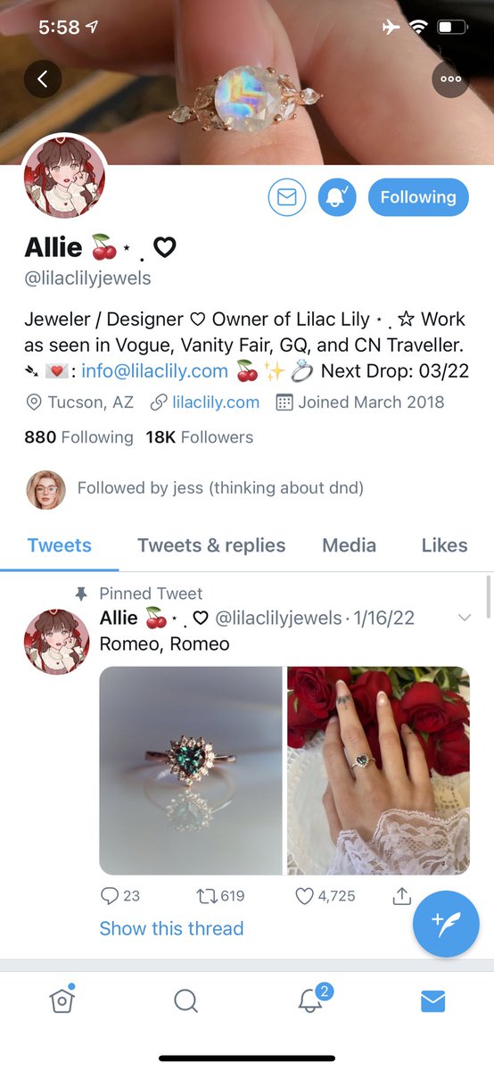 JessiSails's tweet photo. @lilaclilyjewels Turned on notifications 🥰 that ring is crazy beautiful 😭 https://t.co/Ndb463oZqc