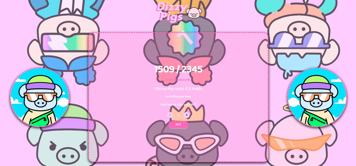 +1500 Minted 🥳🚀

MINT FOR 0.3 MATIC! 🥳

Get your Dizzy Pig here 👉 dizzypigs.netlify.app

Join our Discord 👉 discord.gg/Z5dbXvJmAM

#NFT #NFTMintAlert #NFTMinting #NFTdrops #NFTCollection #nftcollectors #NFTcollectible