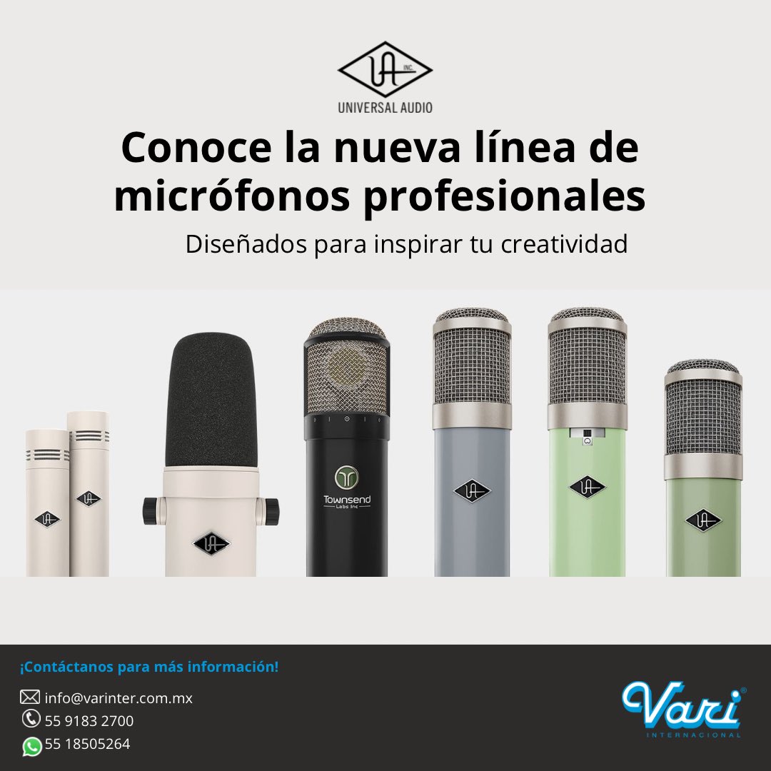 Conoce la nueva línea de micrófonos profesionales de Universal Audio, en donde tu inspiración no tendrá límites🎤 . 
¡Canta, crea un podcast, graba tu canción favorita y diviértete mientras exploras tu creatividad!

👉Contáctanos: 
✉️info@varinter.com.mx
☎️55 9183 2700