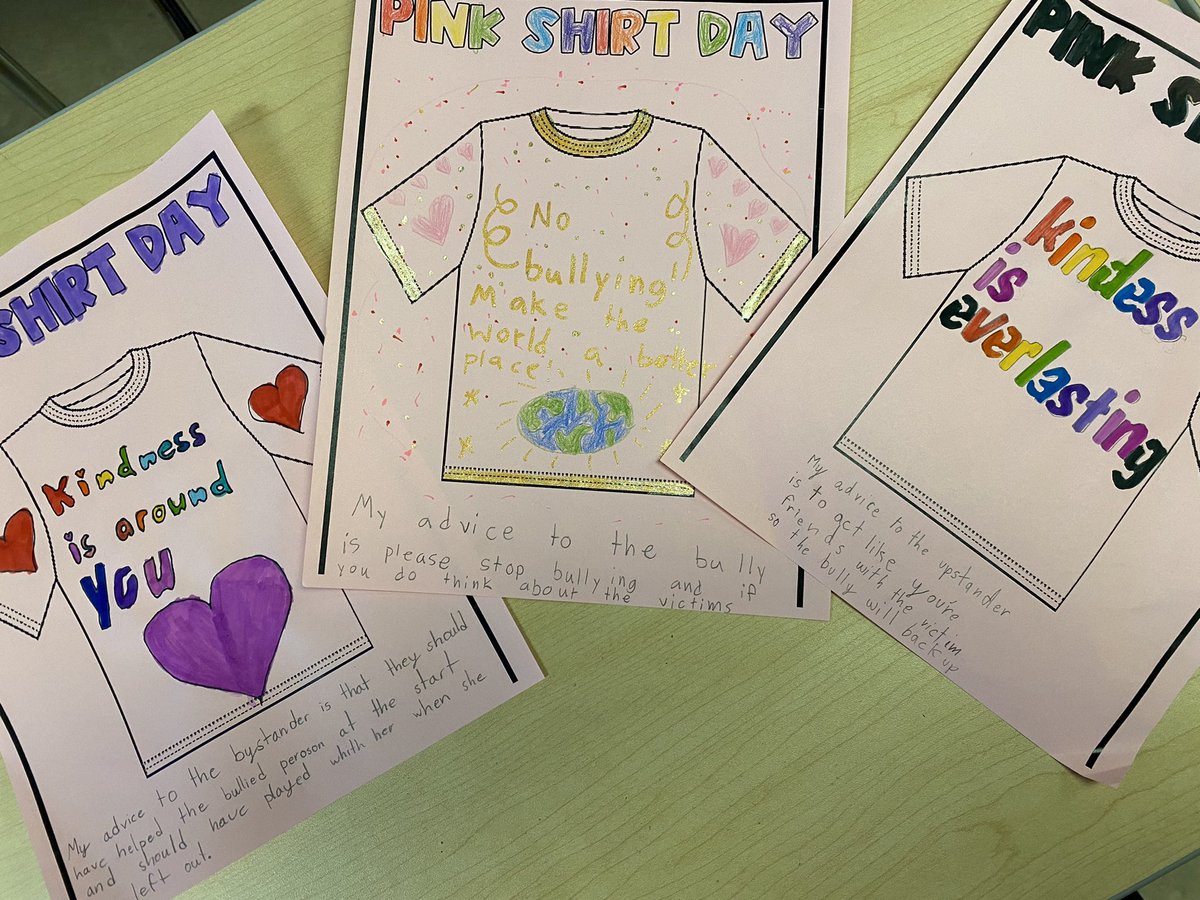 ColleenDueck's tweet photo. As part of our #PinkShirtDay learning students thoughtfully shared advice for bullies, bystanders, and upstanders so no one feels alone. #empathy #kindnessisuniversal #gradefour #spslearn https://t.co/NlMcNtGCwL