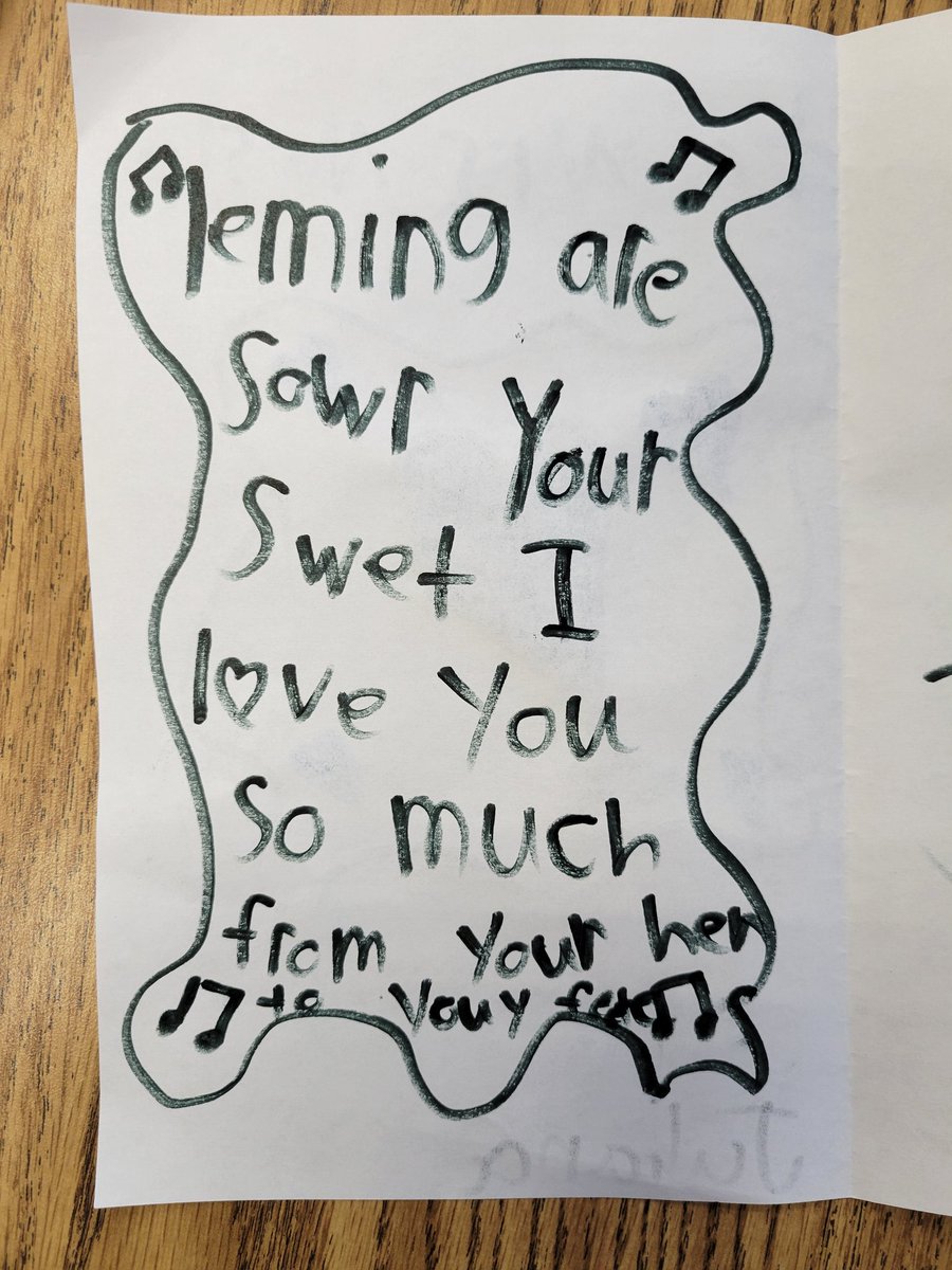 "Lemons are sour, you're sweet, I love you so much from your head to your feet" a first grade original written for me in our writing center. <a href="/ShongumElem/">Shongum Elementary</a> #RandolphSchools