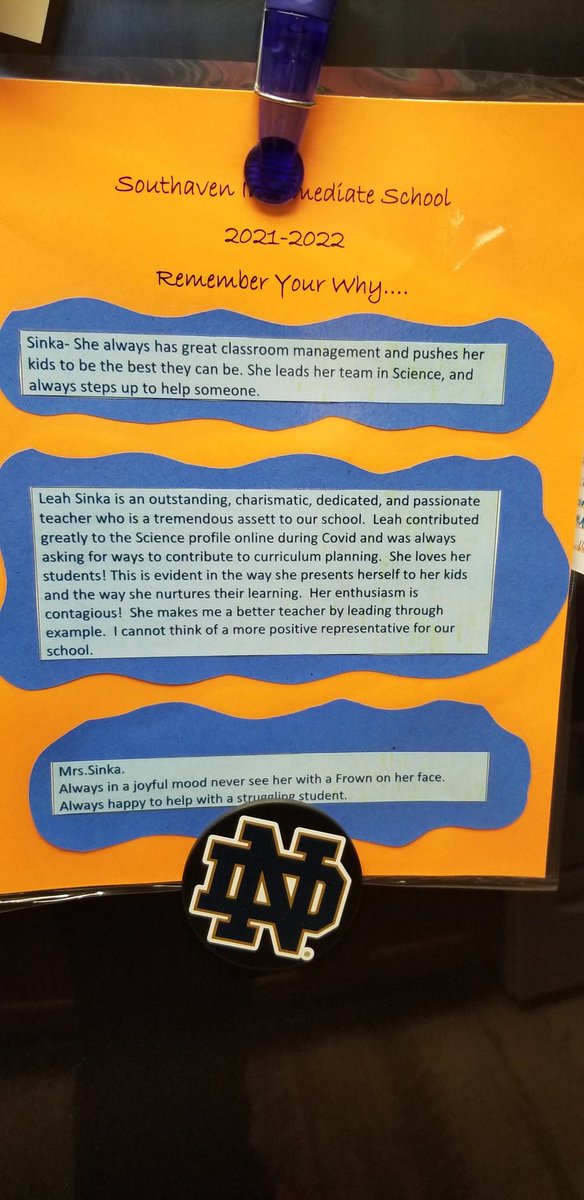 LeahSinka's tweet photo. After days like today I want to say thank you to my husband for hanging this on our fridge for a constant reminder. Thank you to the administrators who put these together for us. Thank you to the teachers that wrote these. I needed this reminder today. ❤️ #lovemystudents https://t.co/B9PGkDYS5v