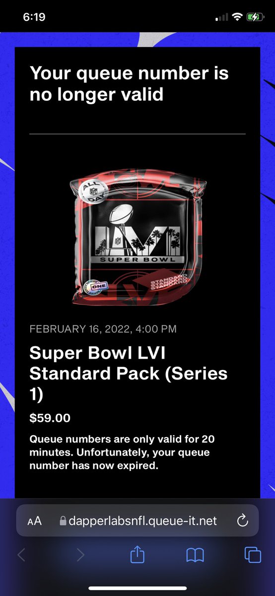 TKCinelli's tweet photo. @NFLALLDAY I got an email at 6:08 and by 6:19 it said I wasn’t valid you guys owe me a pack I was under the impression I had 20 minutes https://t.co/4yQ4AcUSZc
