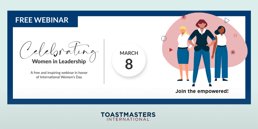 This year’s International Women’s Day is the backdrop of a high-energy conversation among inspiring women leaders, hosted by Toastmasters. 
Don’t delay, register today: bit.ly/WomensDayWebin….
To learn more about the webinar visit: toastmasters.org/webinars. 
#BreakTheBias