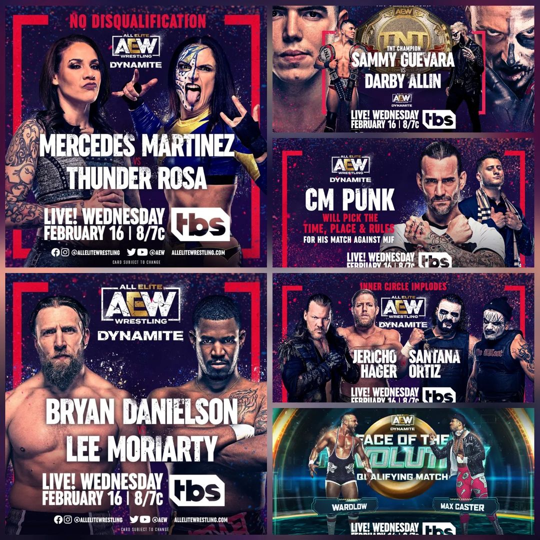 #HoyEnDynamite

- Sammy Guevara (c) vs Darby Allin | Campeonato TNT

- Mercedes Martínez vs Thunder Rosa | Sin descalificación

- Bryan Danielson vs Lee Moriarty

- Chris Jericho &amp; Jake Hager vs Santana &amp; Ortiz

- Wardlow vs Max Caster

#AEWDynamite #AEWonTBS